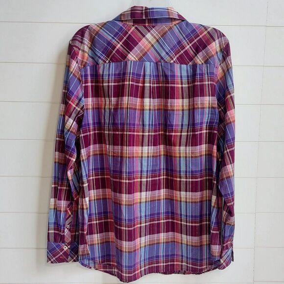Talbots Fabulous Plaid Cotton Button Front Shirt Women's XL Metallic Threading - Picture 5 of 9